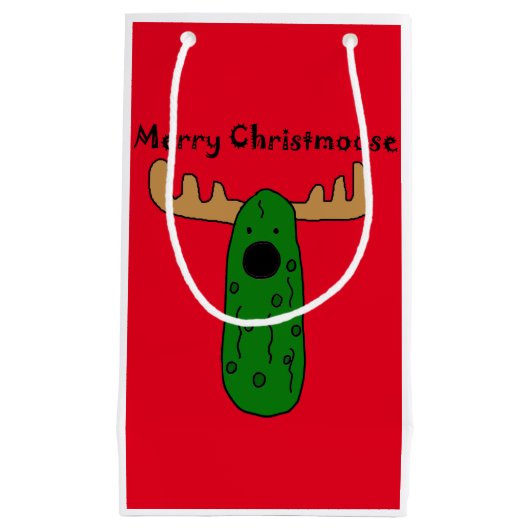 おもしろいなクリスマスのピクルスのアメリカヘラジカの漫画 スモールペーパーバッグ (正面)