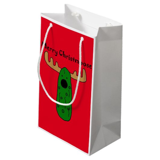 おもしろいなクリスマスのピクルスのアメリカヘラジカの漫画 スモールペーパーバッグ (裏面アングル)