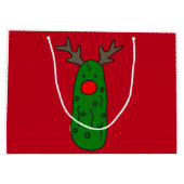 おもしろいなクリスマスのピクルスのトナカイの芸術 ラージペーパーバッグ (裏面)