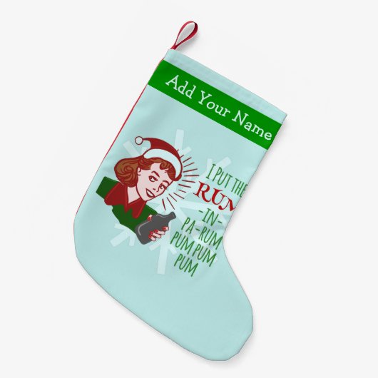 おもしろいなクリスマスのレトロのラム酒の飲む女性の休日 スモールクリスマスストッキング (正面 (吊り時))