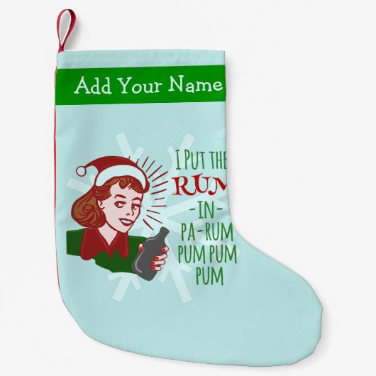 おもしろいなクリスマスのレトロのラム酒の飲む女性の休日 スモールクリスマスストッキング (正面)