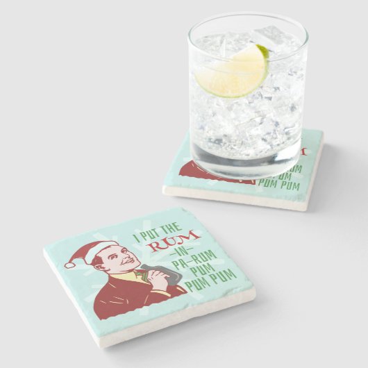 おもしろいなクリスマスのレトロの人の飲むラム酒の休日 ストーンコースター (横)