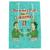おもしろいなクリスマスのレトロの飲むユーモアのカップルのLit ミディアムペーパーバッグ (裏面)