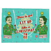 おもしろいなクリスマスのレトロの飲むユーモアのカップルのLit ラージペーパーバッグ (裏面)