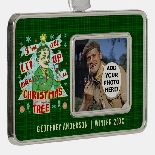 おもしろいなクリスマスのレトロの飲むユーモアの人のLit シルバープレートフレームオーナメント (右)