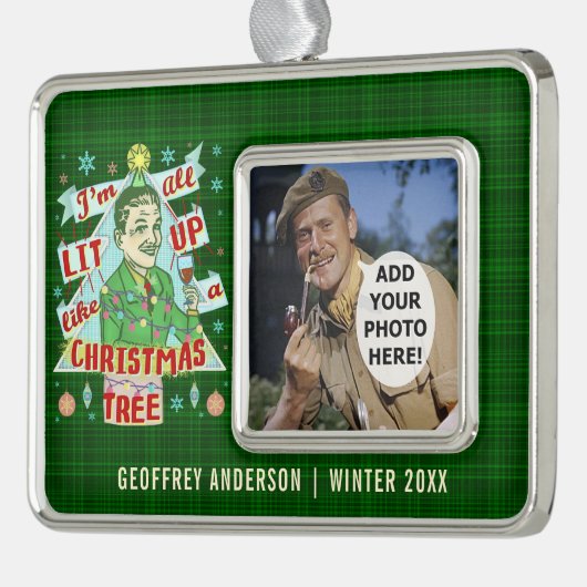 おもしろいなクリスマスのレトロの飲むユーモアの人のLit シルバープレートフレームオーナメント (左)