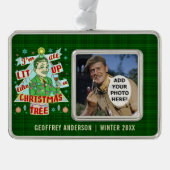 おもしろいなクリスマスのレトロの飲むユーモアの人のLit シルバープレートフレームオーナメント (正面)