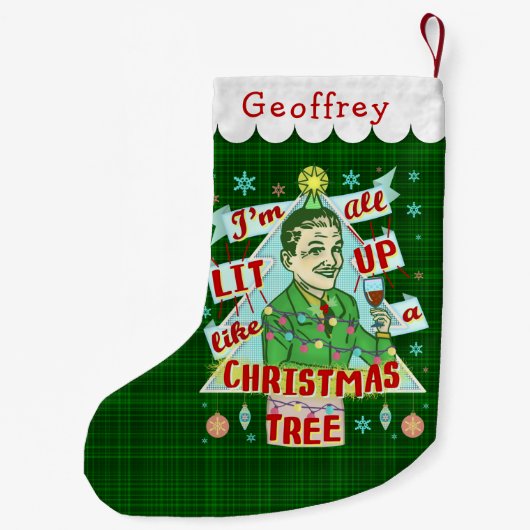 おもしろいなクリスマスのレトロの飲むユーモアの人のLit スモールクリスマスストッキング (裏面)
