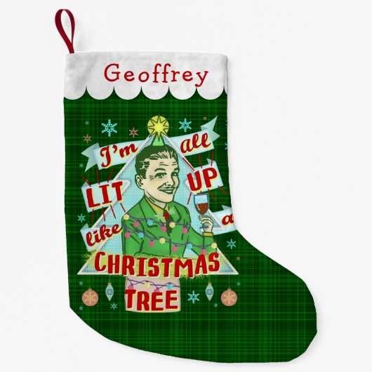 おもしろいなクリスマスのレトロの飲むユーモアの人のLit スモールクリスマスストッキング (正面)
