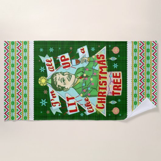 おもしろいなクリスマスのレトロの飲むユーモアの人のLit ビーチタオル (正面)