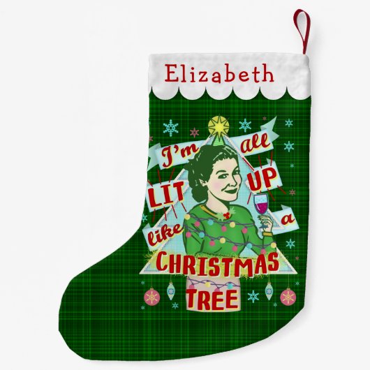 おもしろいなクリスマスのレトロの飲むユーモアの女性のLit スモールクリスマスストッキング (裏面)