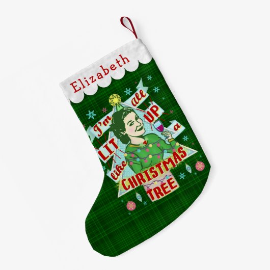おもしろいなクリスマスのレトロの飲むユーモアの女性のLit スモールクリスマスストッキング (裏面 (吊り時))