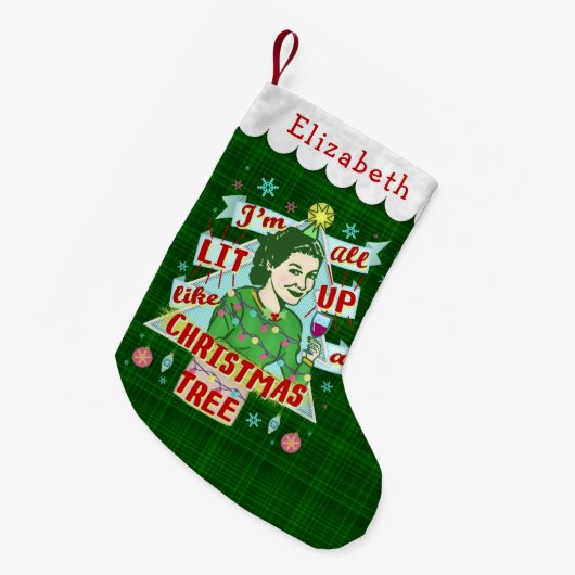 おもしろいなクリスマスのレトロの飲むユーモアの女性のLit スモールクリスマスストッキング (正面 (吊り時))