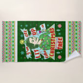 おもしろいなクリスマスのレトロの飲むユーモアの女性のLit ビーチタオル (正面)