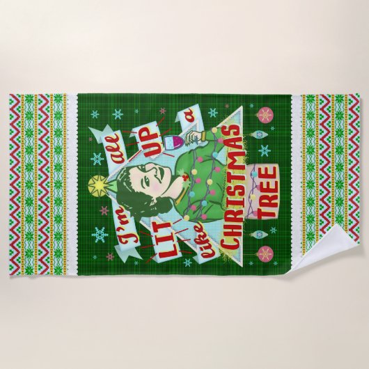 おもしろいなクリスマスのレトロの飲むユーモアの女性のLit ビーチタオル (正面)
