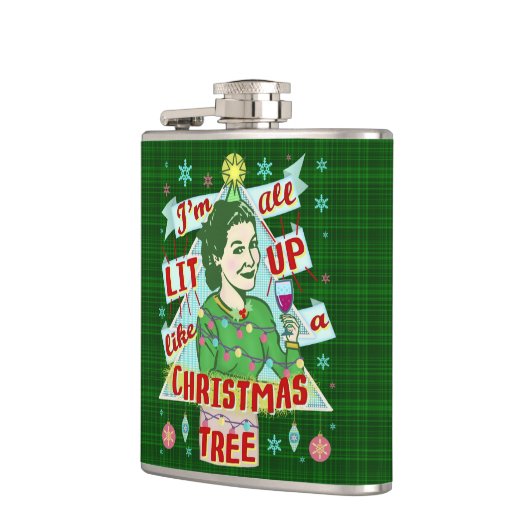 おもしろいなクリスマスのレトロの飲むユーモアの女性のLit フラスク (左)