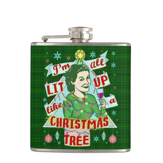 おもしろいなクリスマスのレトロの飲むユーモアの女性のLit フラスク (正面)