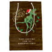 おもしろいなクリスマスのヴェロキラプトルの恐竜のカスタムの文字 ミディアムペーパーバッグ (正面)