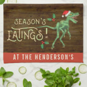 おもしろいなクリスマスのヴェロキラプトルの恐竜の名前をカスタムする キッチンタオル (折り畳み)