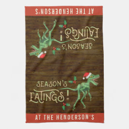 おもしろいなクリスマスのヴェロキラプトルの恐竜の名前をカスタムする キッチンタオル