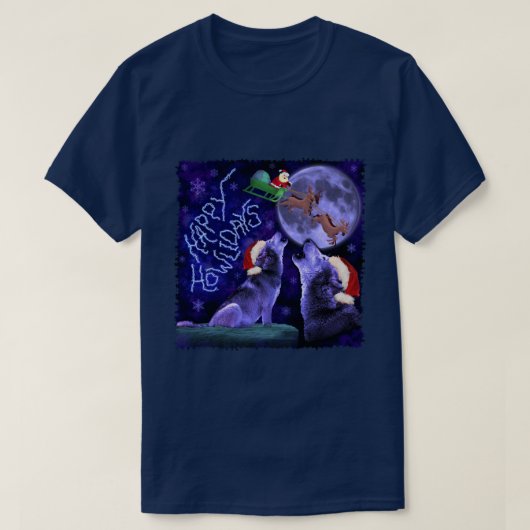 おもしろいなクリスマスの幸せなHowlidaysのオオカミのしゃれ Tシャツ (デザイン正面)
