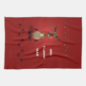 おもしろいなクリスマスの赤いゆっくり進られたトナカイ キッチンタオル (横)