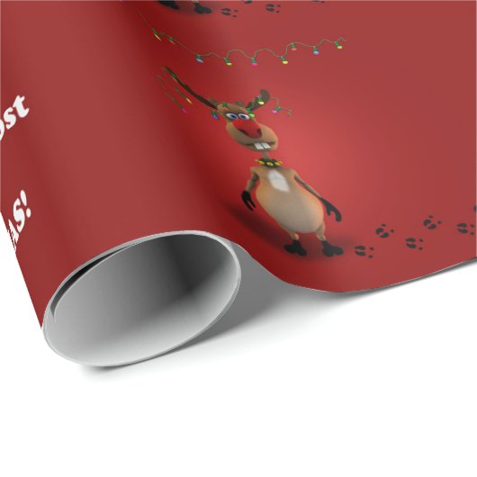 おもしろいなクリスマスの赤いゆっくり進られたトナカイ ラッピングペーパー (ロールコーナー)