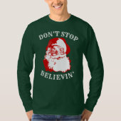 おもしろいなクリスマスの長袖のTシャツはBELIEVINをストップ Tシャツ (正面)