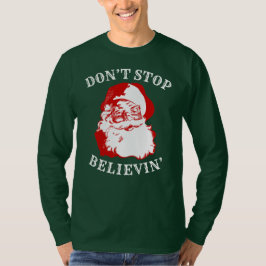 おもしろいなクリスマスの長袖のTシャツはBELIEVINをストップ Tシャツ