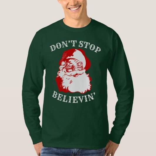 おもしろいなクリスマスの長袖のTシャツはBELIEVINをストップ Tシャツ (正面)