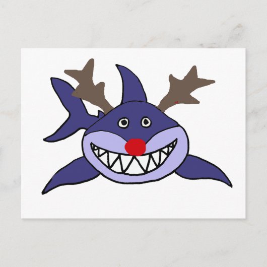 おもしろいなクリスマスの鮫のトナカイ シーズンポストカード (正面)