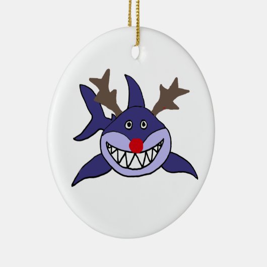 おもしろいなクリスマスの鮫のトナカイ セラミックオーナメント (右)