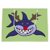 おもしろいなクリスマスの鮫のトナカイ ラージペーパーバッグ (正面)