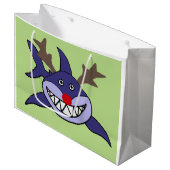 おもしろいなクリスマスの鮫のトナカイ ラージペーパーバッグ (正面アングル)