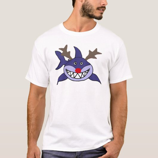 おもしろいなクリスマスの鮫のトナカイ Tシャツ (正面)