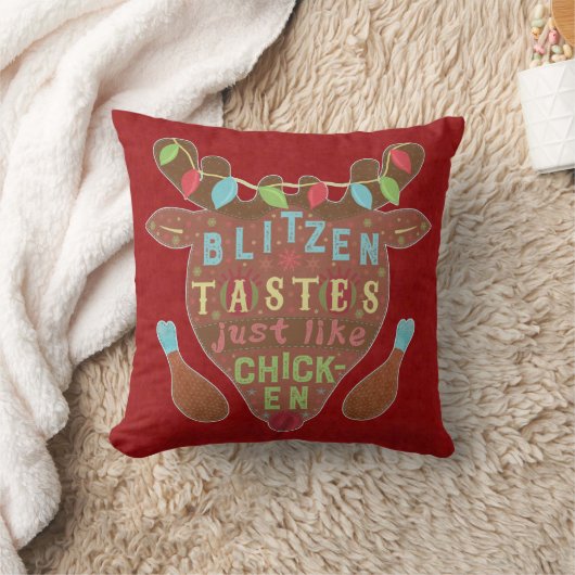 おもしろいなクリスマスのBlitzenの鶏のトナカイのユーモア クッション (ブランケット)