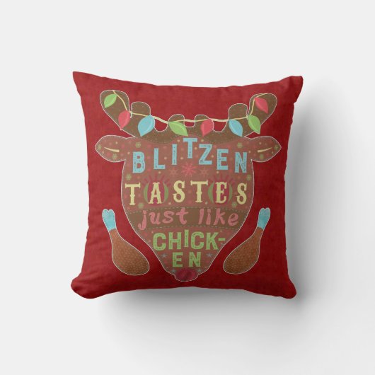 おもしろいなクリスマスのBlitzenの鶏のトナカイのユーモア クッション (正面)