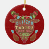 おもしろいなクリスマスのBlitzenの鶏のトナカイのユーモア セラミックオーナメント (正面)