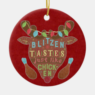 おもしろいなクリスマスのBlitzenの鶏のトナカイのユーモア セラミックオーナメント
