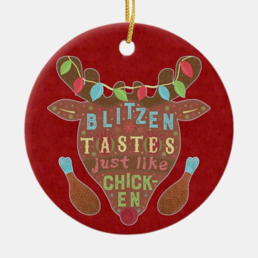 おもしろいなクリスマスのBlitzenの鶏のトナカイのユーモア セラミックオーナメント (正面)