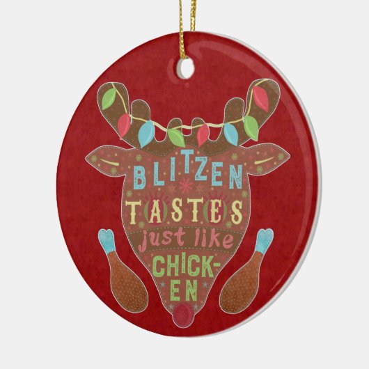 おもしろいなクリスマスのBlitzenの鶏のトナカイのユーモア セラミックオーナメント (左)