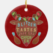 おもしろいなクリスマスのBlitzenの鶏のトナカイのユーモア セラミックオーナメント (裏面)