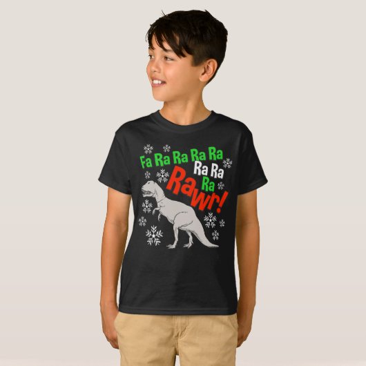 おもしろいなクリスマスのRawrの恐竜の休日は男の子をからかいます Tシャツ (正面フル)