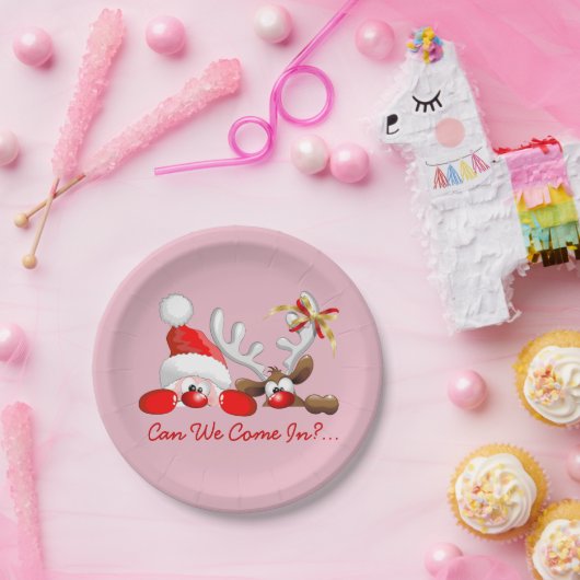 おもしろいなクリスマスサンタおよびトナカイの漫画 ペーパープレート (パーティー)