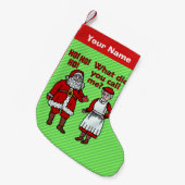 おもしろいなクリスマスサンタクロース及びJoke夫人の名前をカスタムする スモールクリスマスストッキング (正面 (吊り時))