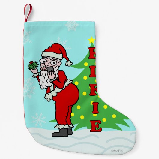 おもしろいなクリスマスサンタElfie スモールクリスマスストッキング (正面)