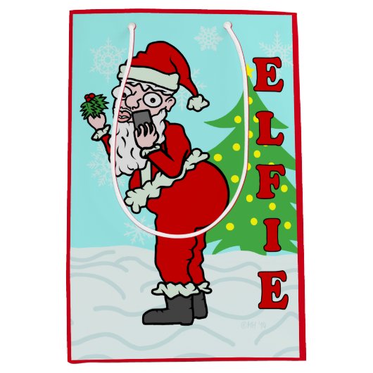 おもしろいなクリスマスサンタElfie ミディアムペーパーバッグ (正面)