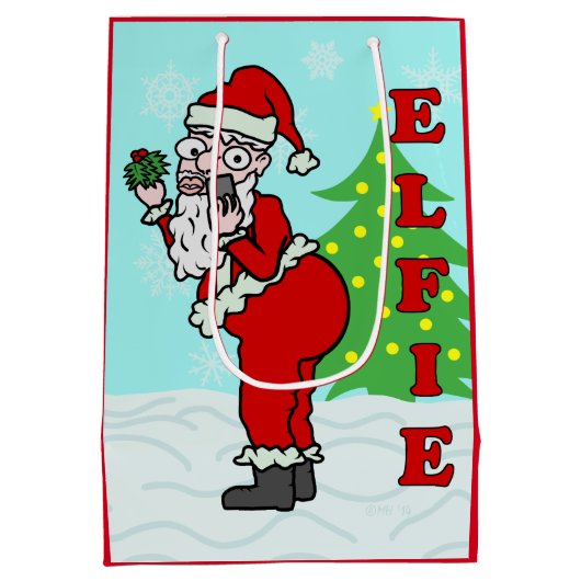 おもしろいなクリスマスサンタElfie ミディアムペーパーバッグ (裏面)