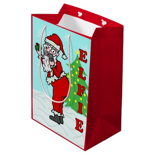 おもしろいなクリスマスサンタElfie ミディアムペーパーバッグ (裏面アングル)