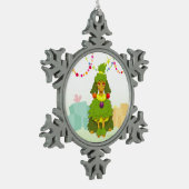 おもしろいなクリスマスツリーのプードル スノーフレークピューターオーナメント (左)